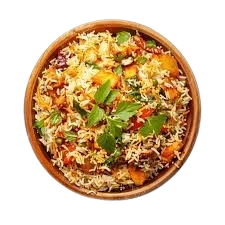 Authentic chicken biryani with aromatic basmati rice and herbs served at Punjabi Zaaika Indian restaurant.