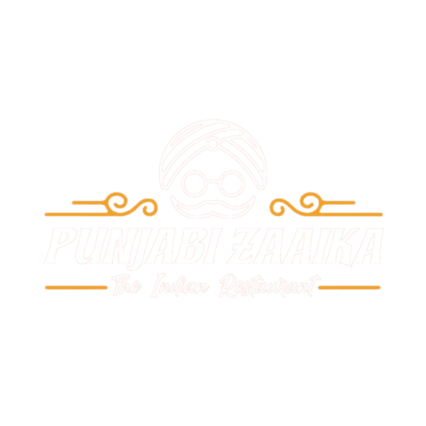 Official Punjabi Zaaika logo featuring a stylized turban, glasses, moustache, and the text "The Indian Restaurant."